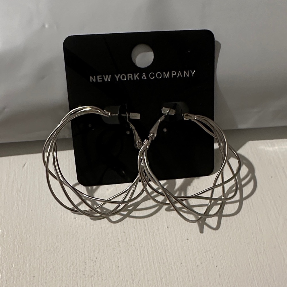 New York & Company Twisted Silver Hoop Earrings - Picture 2 of 5
